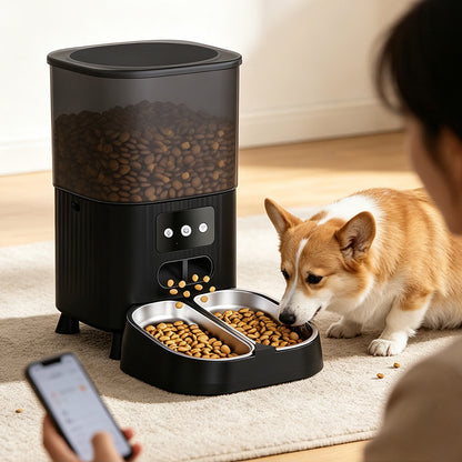 4.5L Automatic Cat Feeders with 2 Bowls and Timer-Black