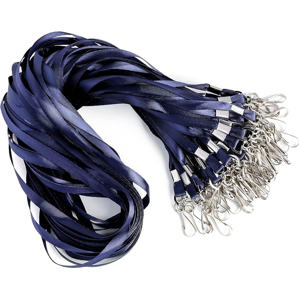 50 Flat ID Badge Lanyards with 360 Degree Swivel Hooks - Dark Blue