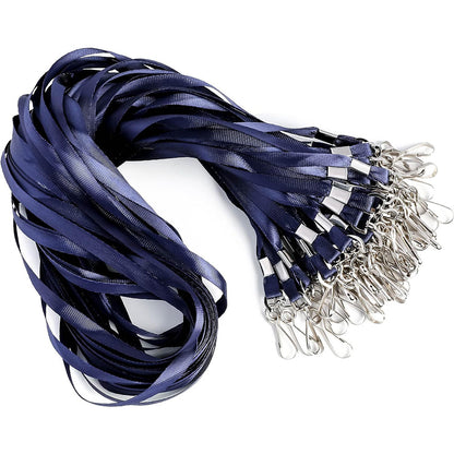 50 Flat ID Badge Lanyards with 360 Degree Swivel Hooks - Dark Blue