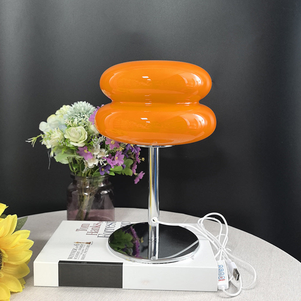 Mid Century Modern Egg Tart Nightstand Lamp Dimmable Bedside Light Orange