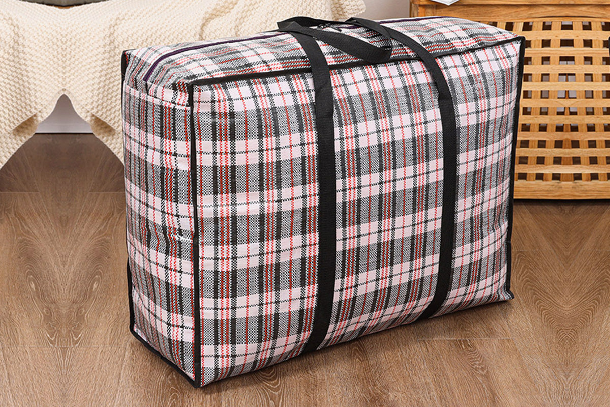 Stripe Bag Packing Storage Strip Zip Shopping Travel Check House Moving Bag-Black