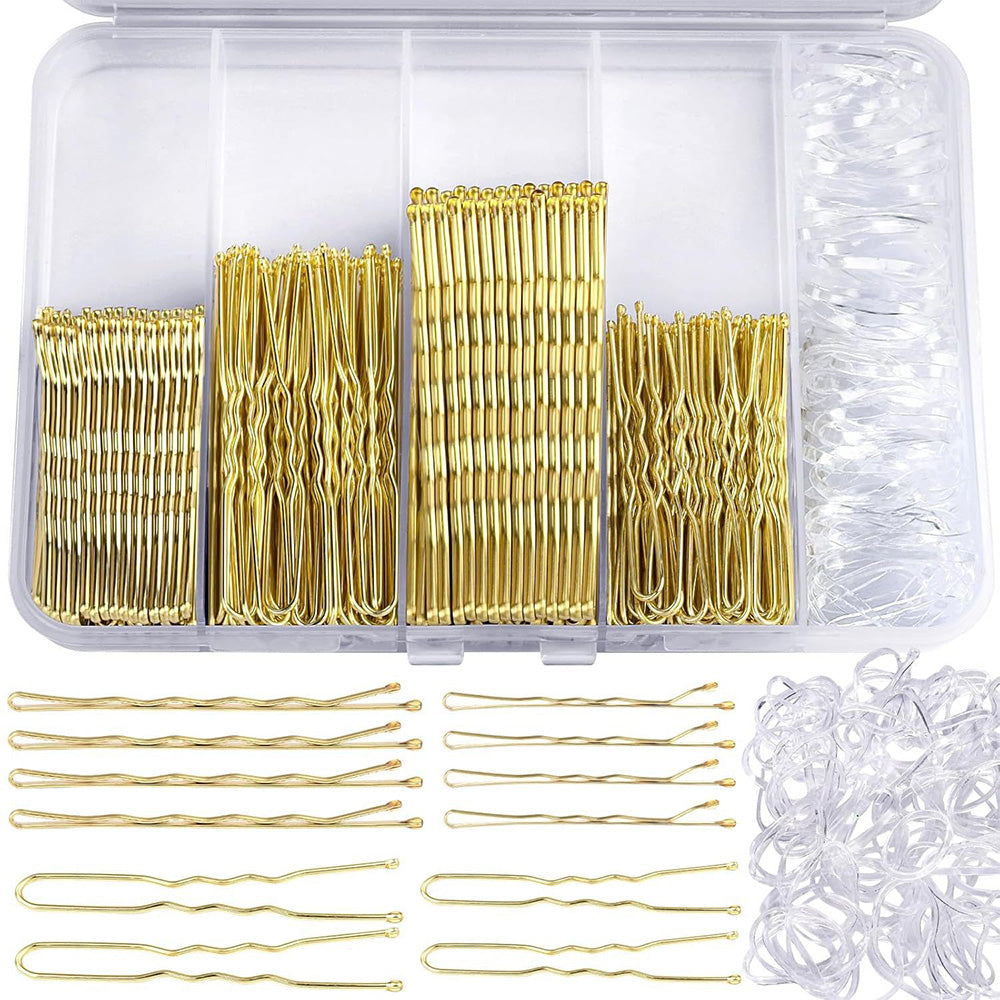 Hair Pins Set with Storage Box Bobby Pins & U Shaped Hair Clips Kit for Bun Updo Styling-Gold