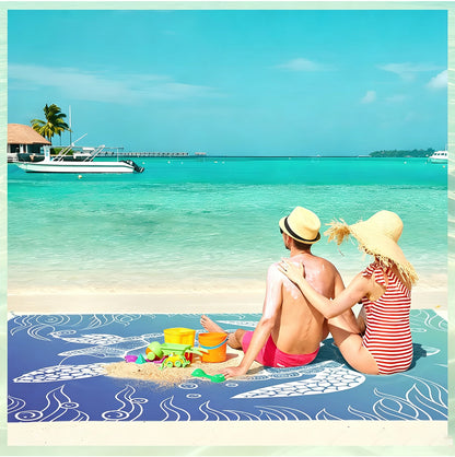 Waterproof Beach Mat Picnic Blanket with Stakes - Blue