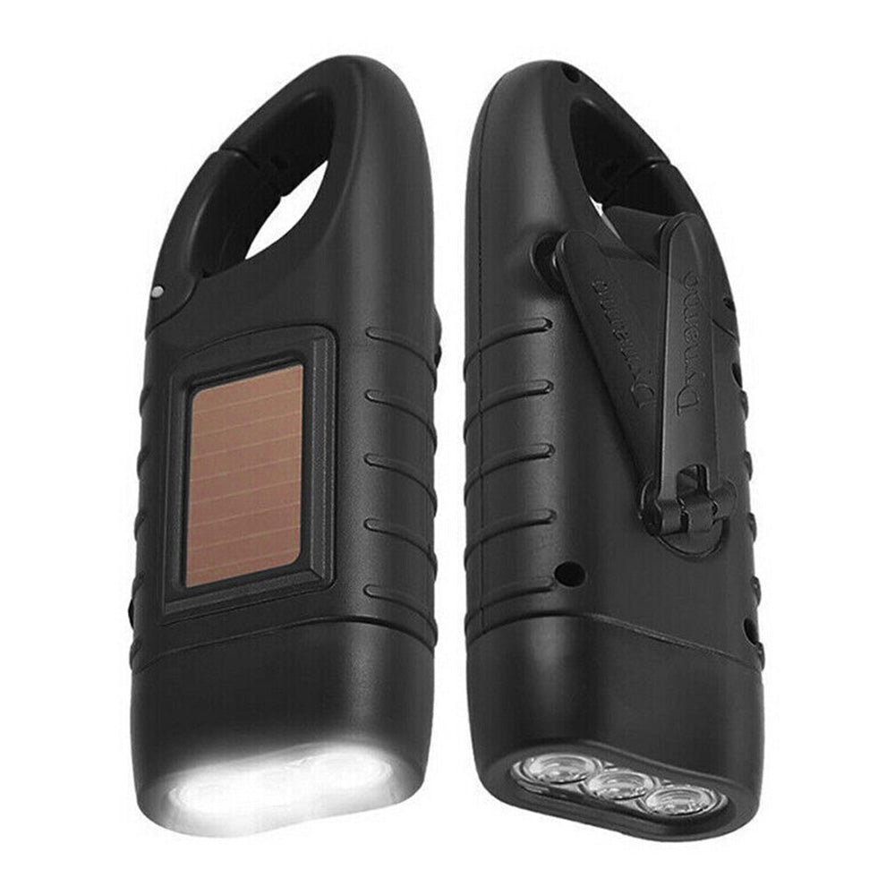 Hand Crank Solar Powered Emergency LED Flashlight ââ‚?Rechargeable Light Black