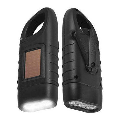 Hand Crank Solar Powered Emergency LED Flashlight ââ‚?Rechargeable Light Black