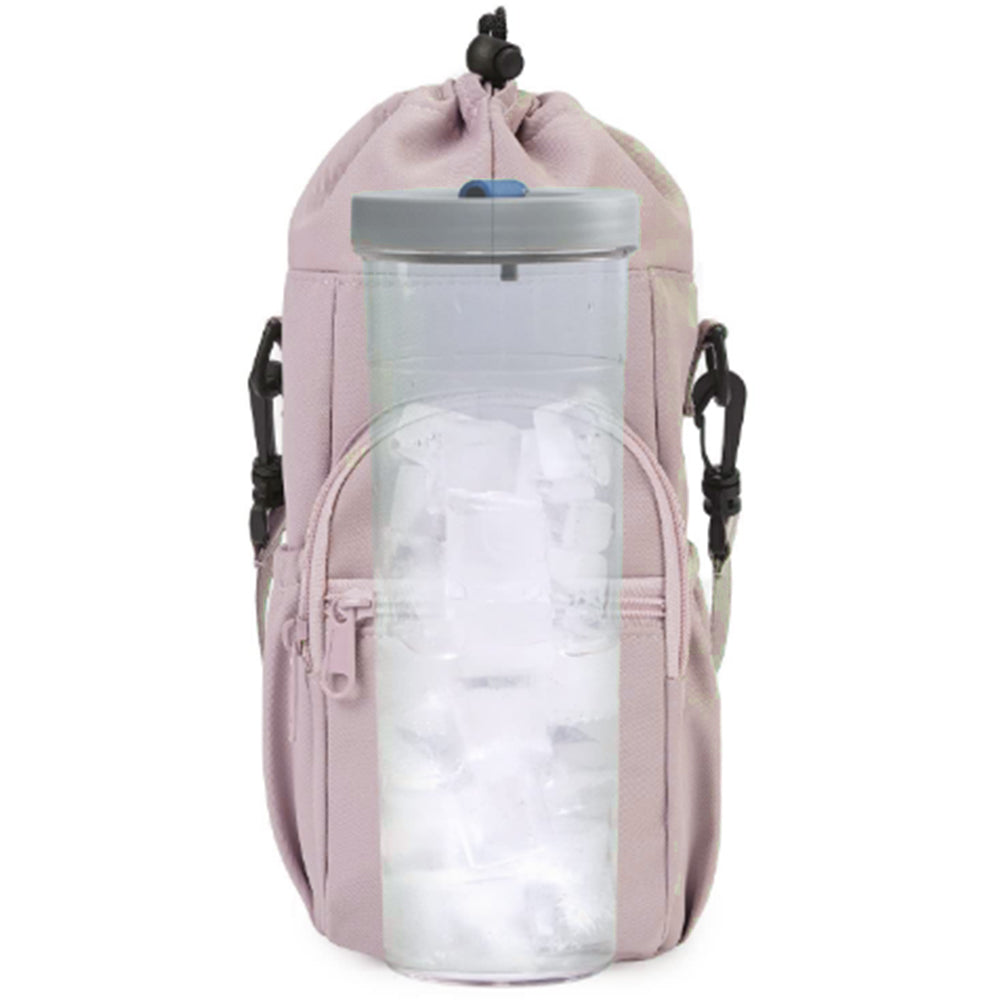 Multi-pocket Water Bottle Sleeve with Adjustable Strap Insulated Bottle Carrier Sling Bag for Walking Hiking Pink