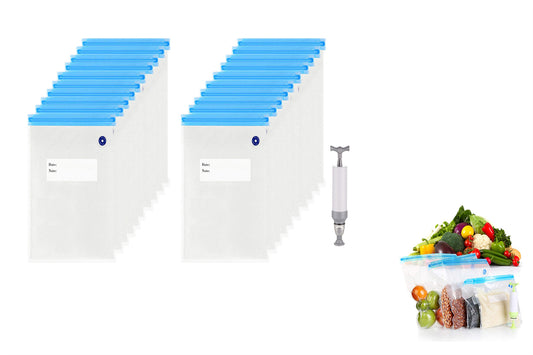 20 pieces 22x28cm Reusable Food Vacuum Sealer Bag with Manual Pump Storage Sealer Bags