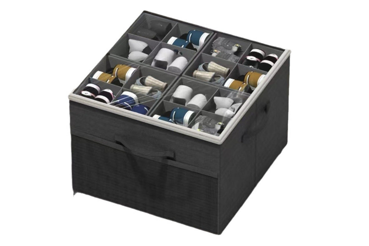Shoe Organizer Foldable Shoe Storage Containers with Dividers and Lid-Blakc
