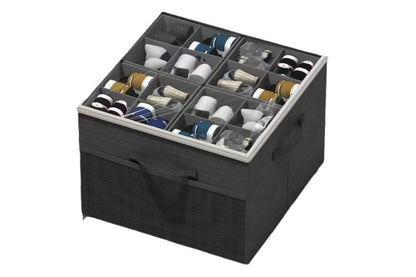 Shoe Organizer Foldable Shoe Storage Containers with Dividers and Lid-Blakc