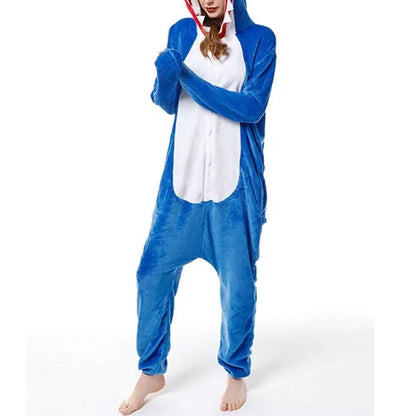 Adult Onesie Hoodie Animal Costume Pajamas Winter One-Piece Cosplay Sleepwear Blue