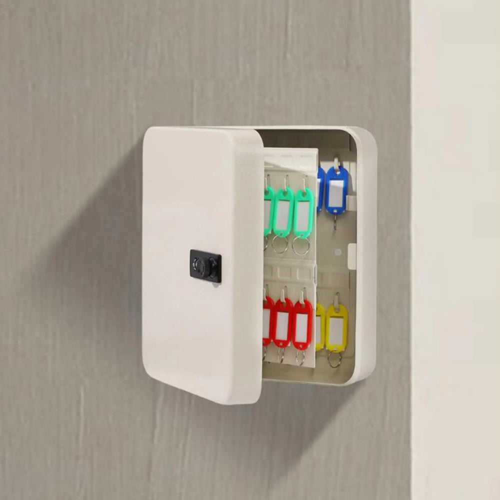 For 20 Keys Key Safe Lock Cabinet Storage Box Security Combination Code Key Lock Box for Home Office Property White
