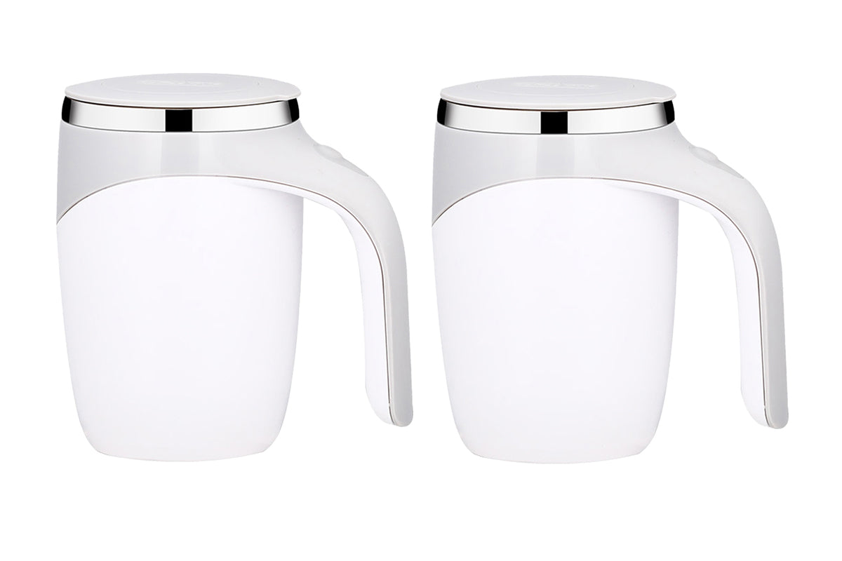 2Pcs Stainless Automatic Magnetic Stirring Coffee Cup For Coffee Milk Home Office Travel-White