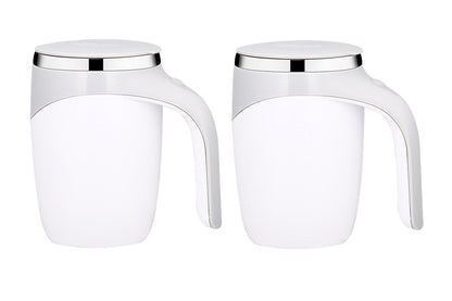 2Pcs Stainless Automatic Magnetic Stirring Coffee Cup For Coffee Milk Home Office Travel-White
