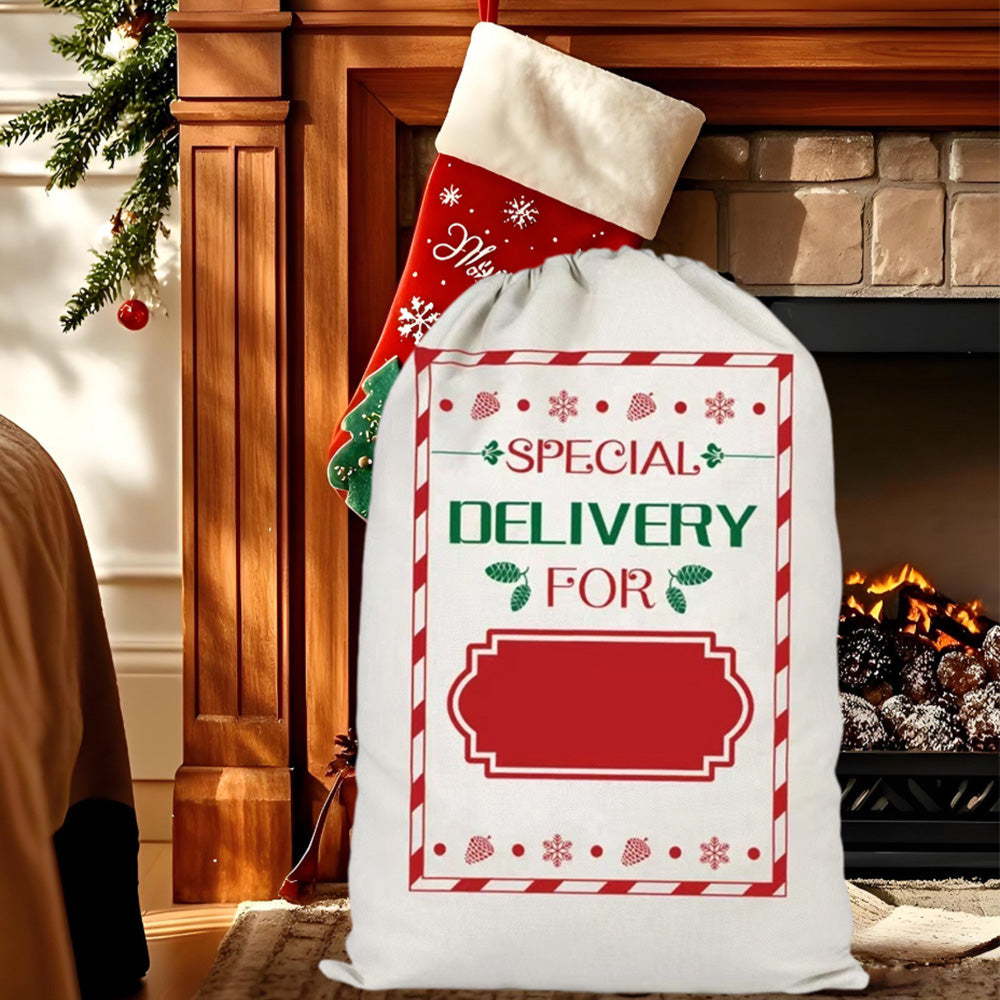 2Pcs Christmas Gift Canvas Bags Santa Sacks with Drawstring Closure Style 2