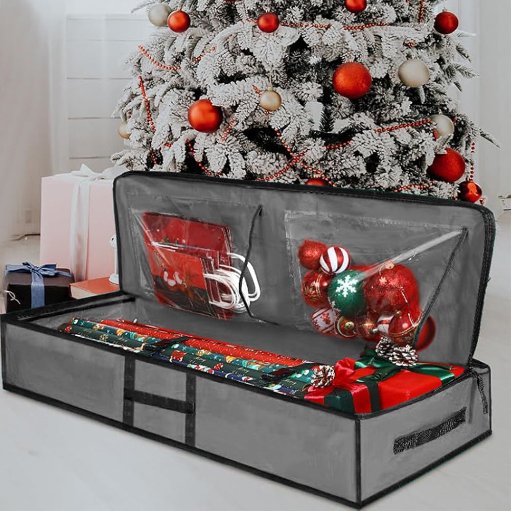 Large Capacity PE Gift Wrap Storage Bag with Zipper & Carry Handles Grey