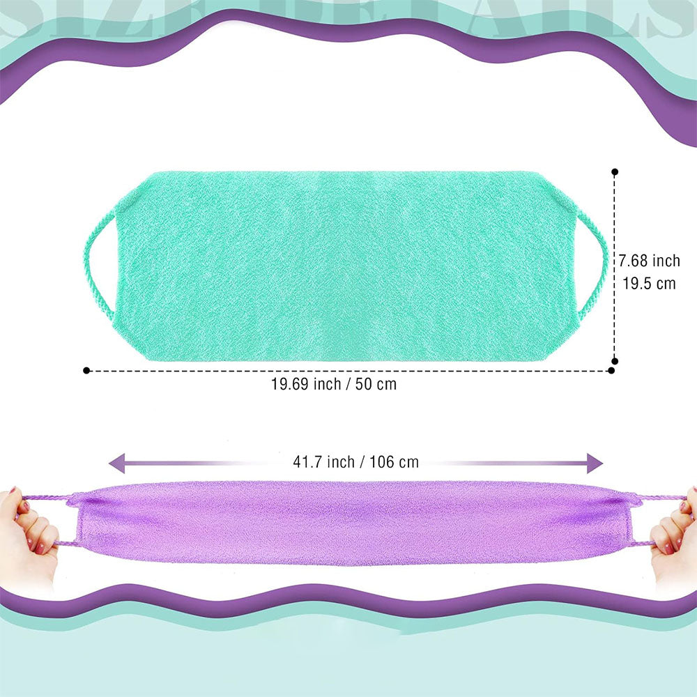 2 Piece Long Back Scrubber Towel - Purple and Green