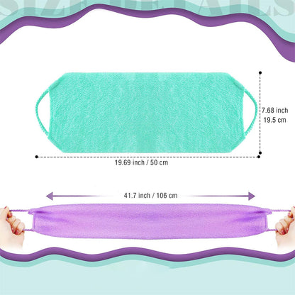 2 Piece Long Back Scrubber Towel - Purple and Green