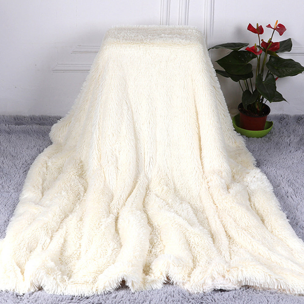Shaggy Faux Fur Throw Blanket Plush Decorative Couch Sofa Blanket Beige