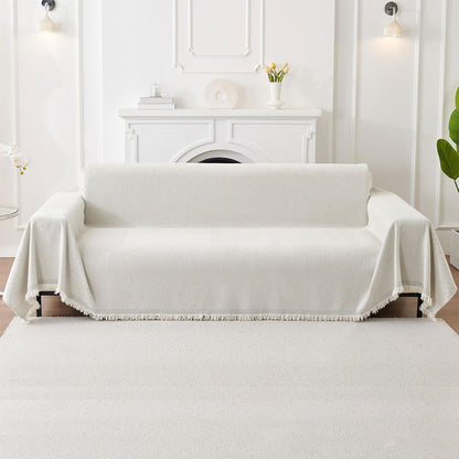 Herringbone Tassel Sofa Throw Cover Large Blanket for Couch Furniture Protector-Beige