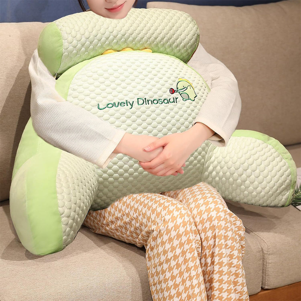 Back Rest Reading Pillow Neck Lumbar Support Pillow Chair Cushion Green Dinosaur