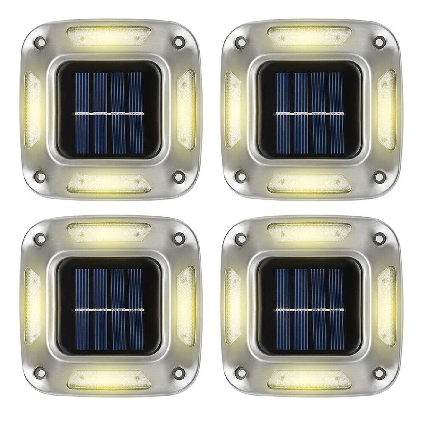 4Pcs 8LED Solar Powered Deck Lights Garden Path Wall Lamp -Warm White