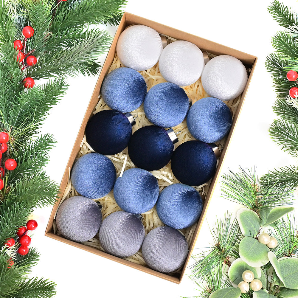 15Pcs Set Christmas Tree Ornaments 6cm Velvet Balls Xmas Decorations Blue
