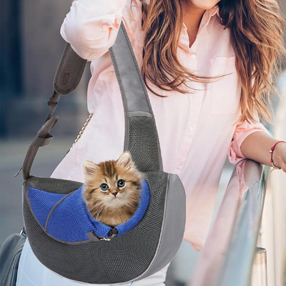 Pet Carrier Sling Mesh Backpack Travel Bag for Dogs & Cats Blue