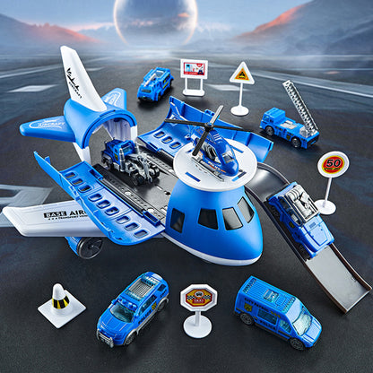 Kids Transformable Airplane Transport Playset Transformable Storage Plane Toy-Blue