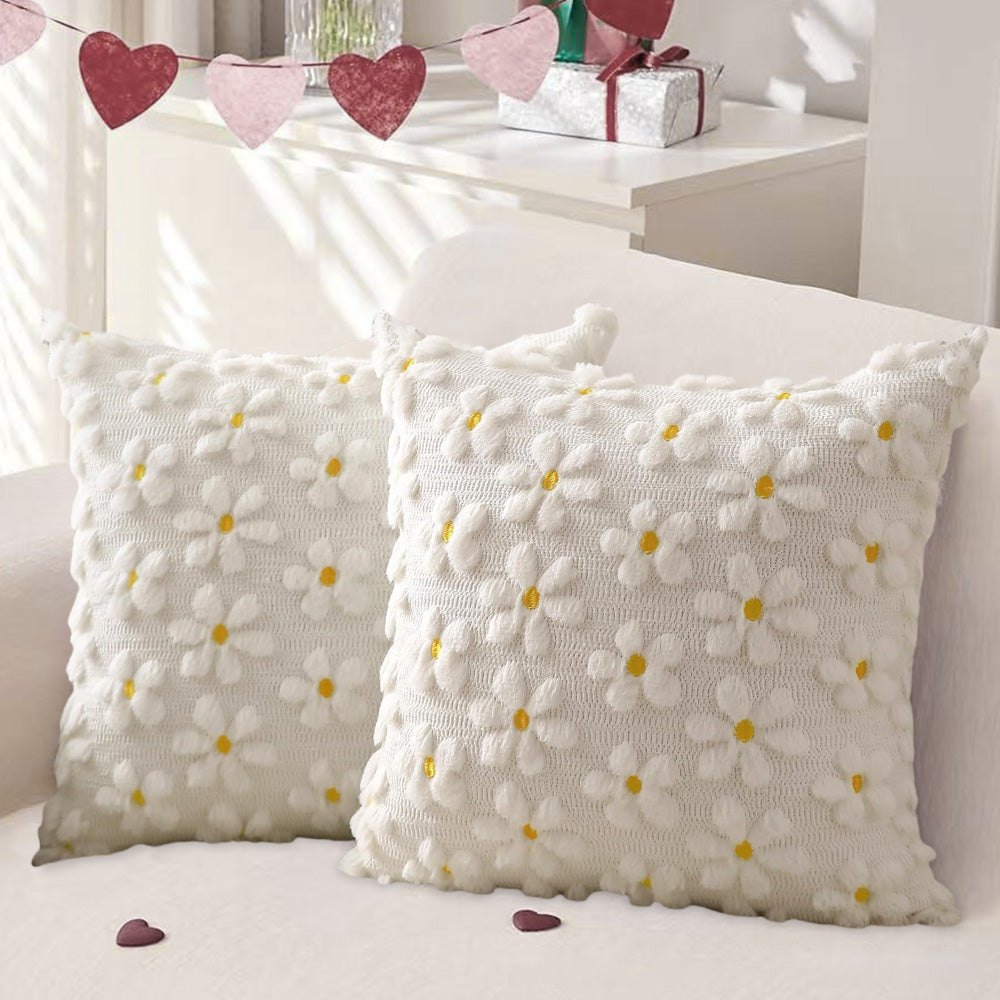 2Pcs Spring Summer Pillow Covers Floral  Farmhouse Home Decor for Sofa Couch Bed -Daisies