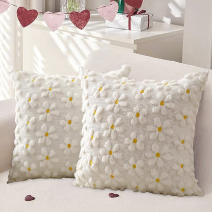 2Pcs Spring Summer Pillow Covers Floral  Farmhouse Home Decor for Sofa Couch Bed -Daisies