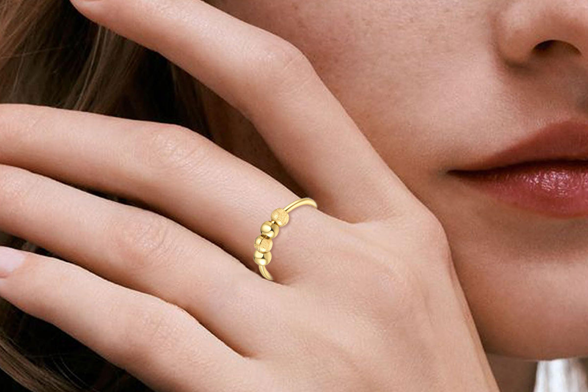 Anxiety Ring for Women Adjustable Fidget Spinner Ring with Beads -Gold