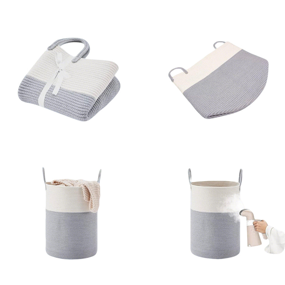 Large Woven Laundry Basket Cotton Rope Hamper for Laundry Toys & Blankets-Grey