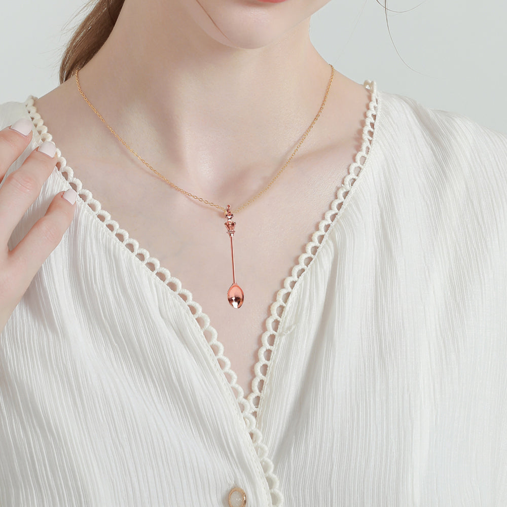 4Pcs Mini Crown Spoon Necklace Mini Tea Spoon Pendant Charm Vintage Jewelry for Women Girls