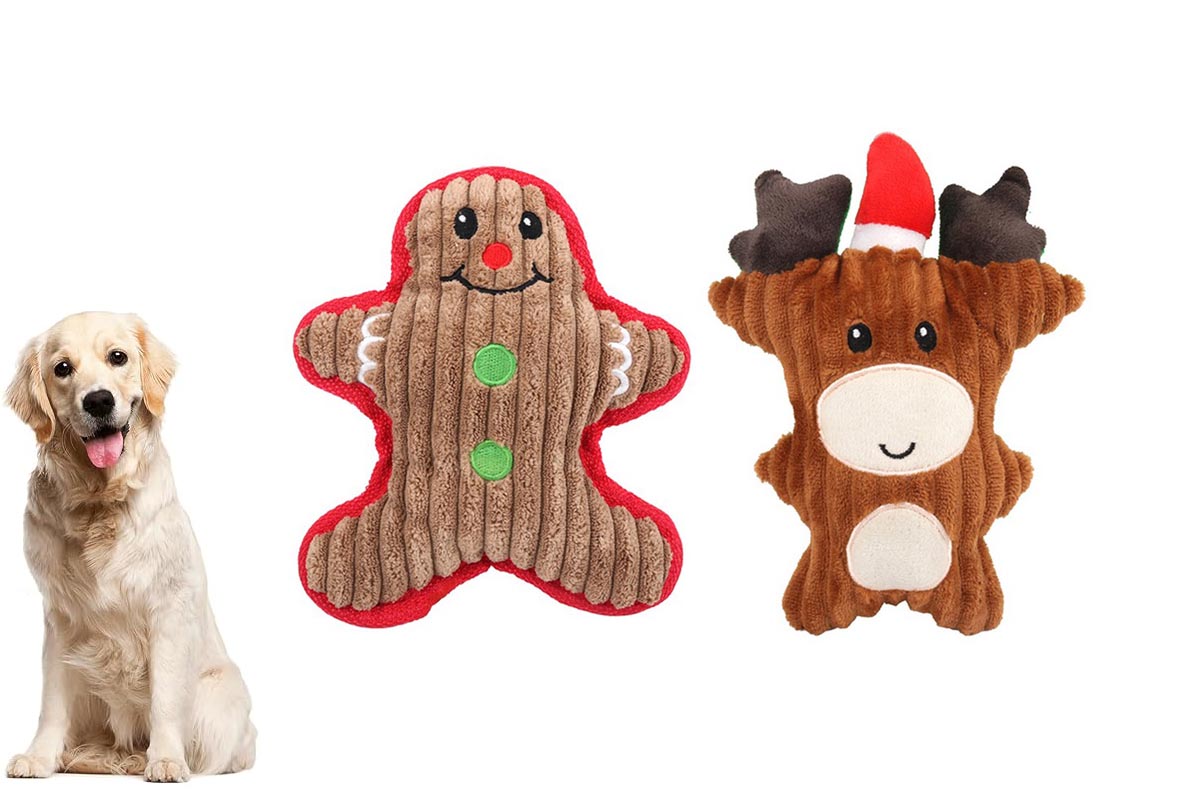 2Pcs Christmas Squeaky Plush Soft Dog Toys Interactive Durable Dog Chew Toys-Christmas Elk And Snpwman