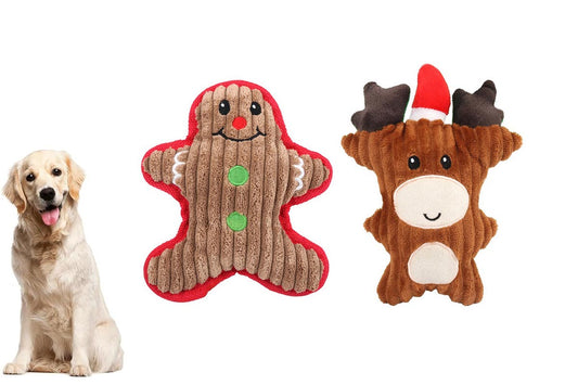 2Pcs Christmas Squeaky Plush Soft Dog Toys Interactive Durable Dog Chew Toys-Christmas Elk And Snpwman