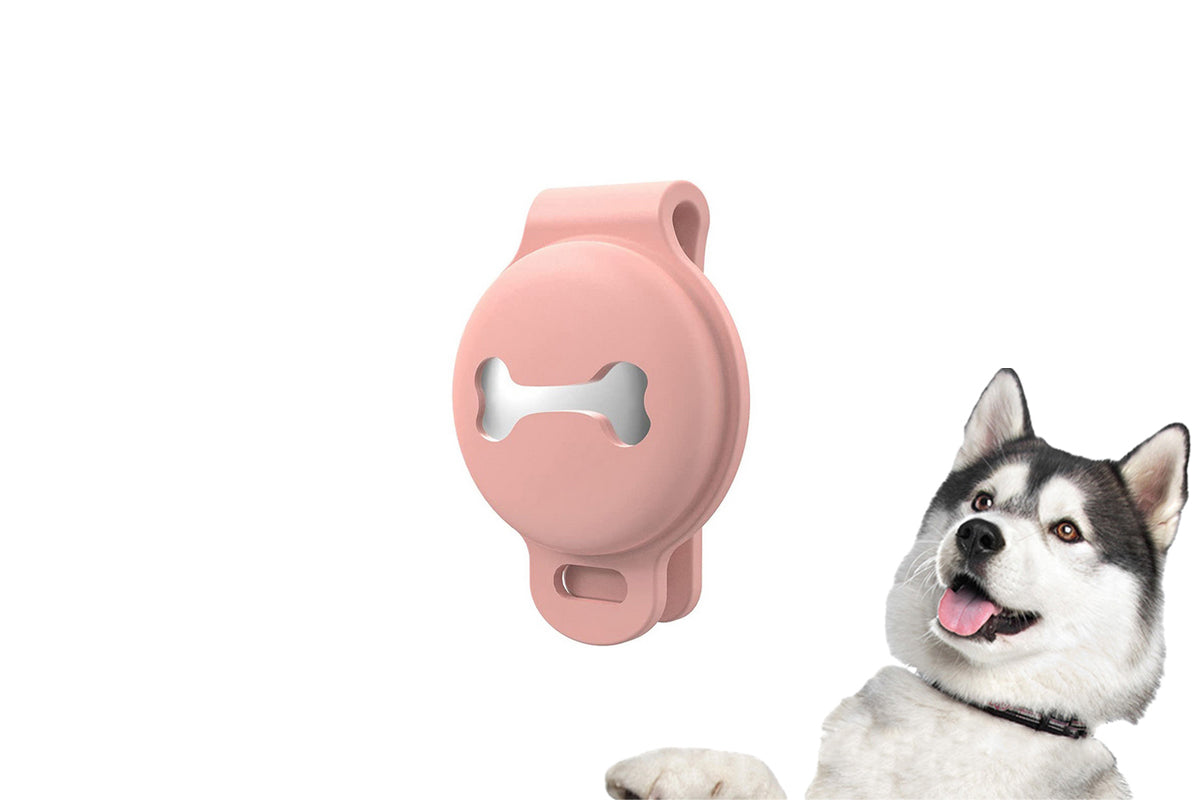 Waterproof Apple Airtag Dog Collar Holder Anti-Lost Silicone Tracker Protective Case Cover-Pink