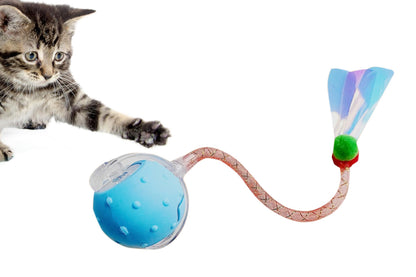 Interactive Cat Toys Ball for Indoor Cats Moving Cat Ball with Elastic Tail -Blue