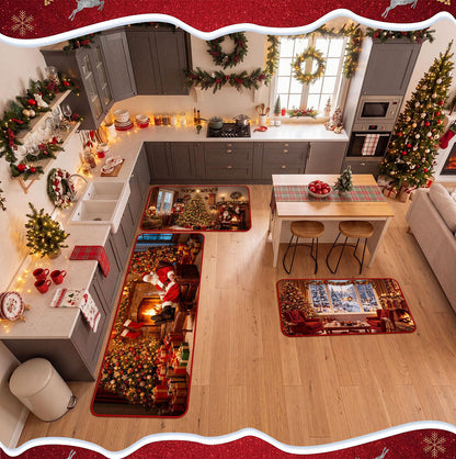 3 Piece Christmas Kitchen Floor Mat Set - Santa