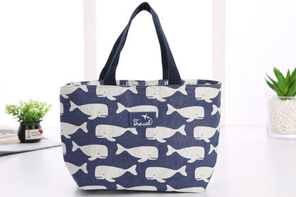 Cotton Insulated Lunch Bag for Work Travel Picnic-Navy blue