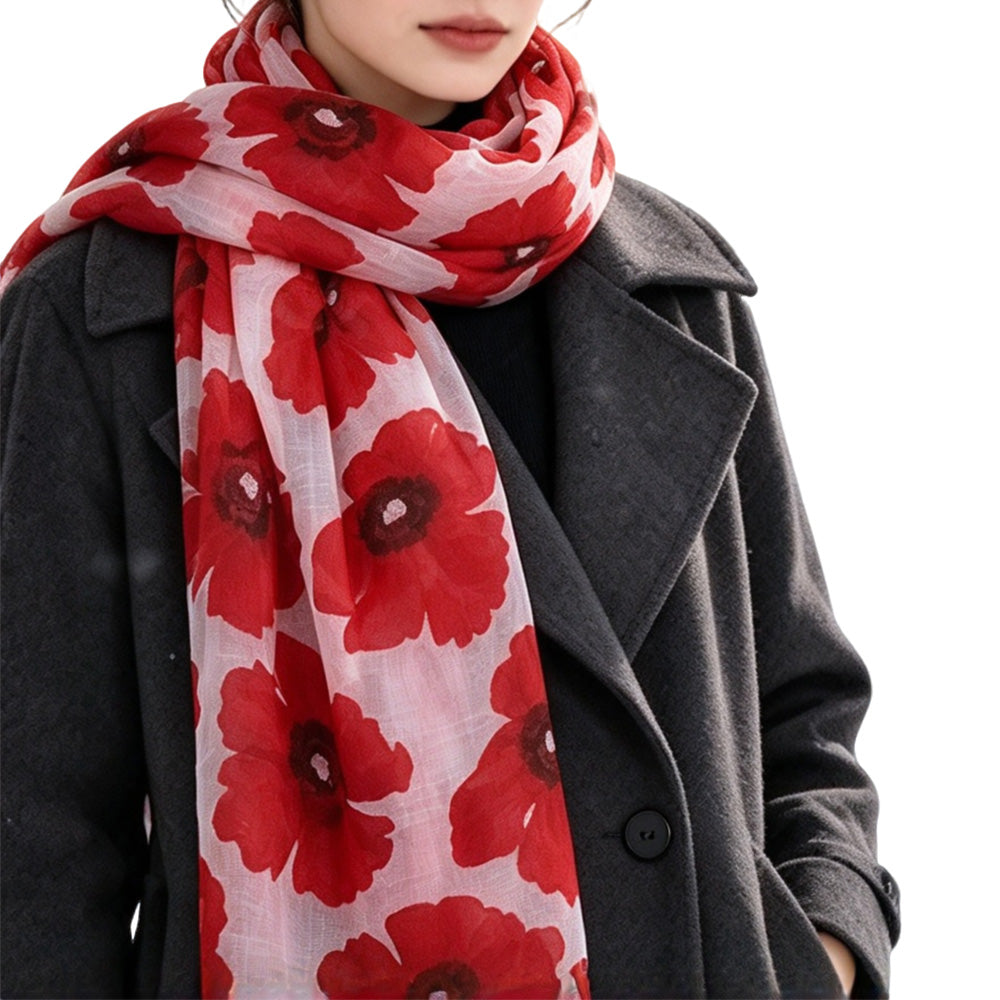 Women's Floral Print Scarf Lightweight Sheer Long Scarf for All Seasons Style A