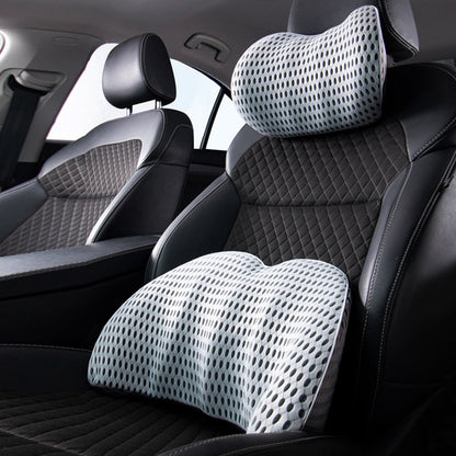 2Pcs Set Lumbar Neck Support Pillow Memory Foam Cushion for Car Office Chair Seat Gray Combo