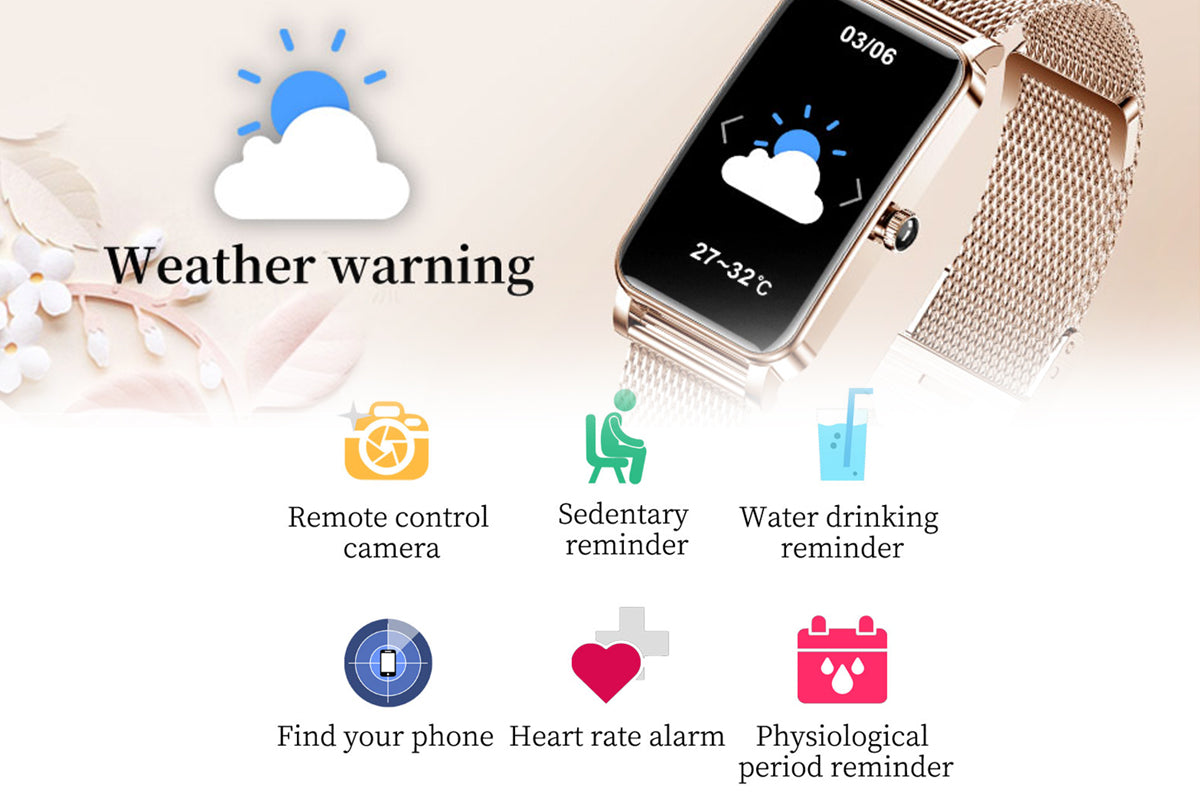 Smart Watch Women Fitness Tracker Sport Bracelet for Android iOS Phones-Gold