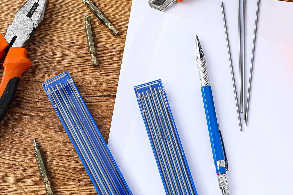 2Pcs 2B Lead Holder Pen Automatic Mechanical Drafting Drawing Pencil Art Tool With Refills Case-Blue Pencil With Silver Refills