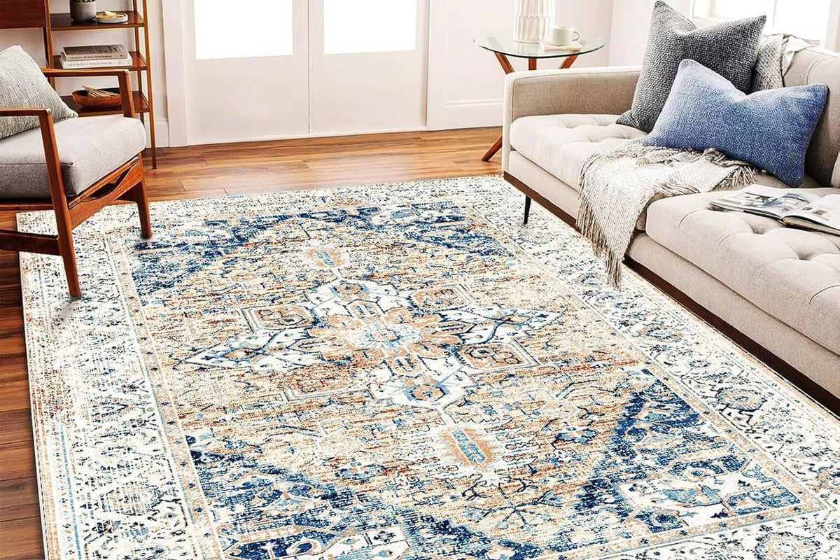 Area Rug Washable Taupe Rug Vintage Boho Non Slip Mat for Living Room Dining Room -Style9