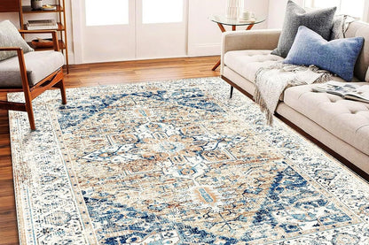 Area Rug Washable Taupe Rug Vintage Boho Non Slip Mat for Living Room Dining Room -Style9