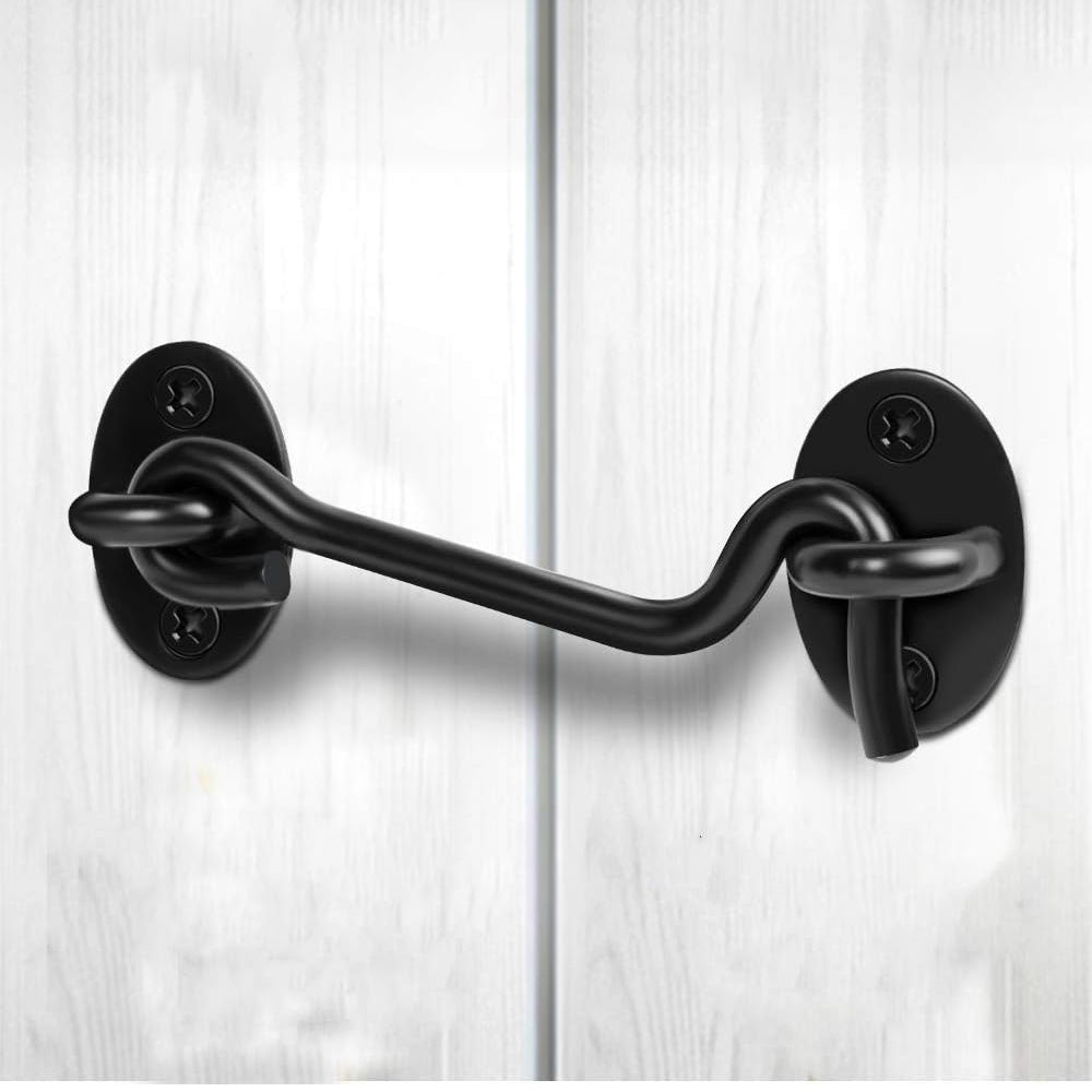 2Pcs Set Window Barn Door Latch Cabin Hook and Eye Brass Gate Shed Lock Black