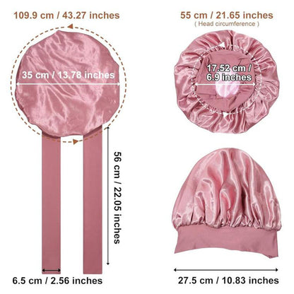 Satin Night Sleep Cap for Women Hair Bonnet with Elastic Band Pink