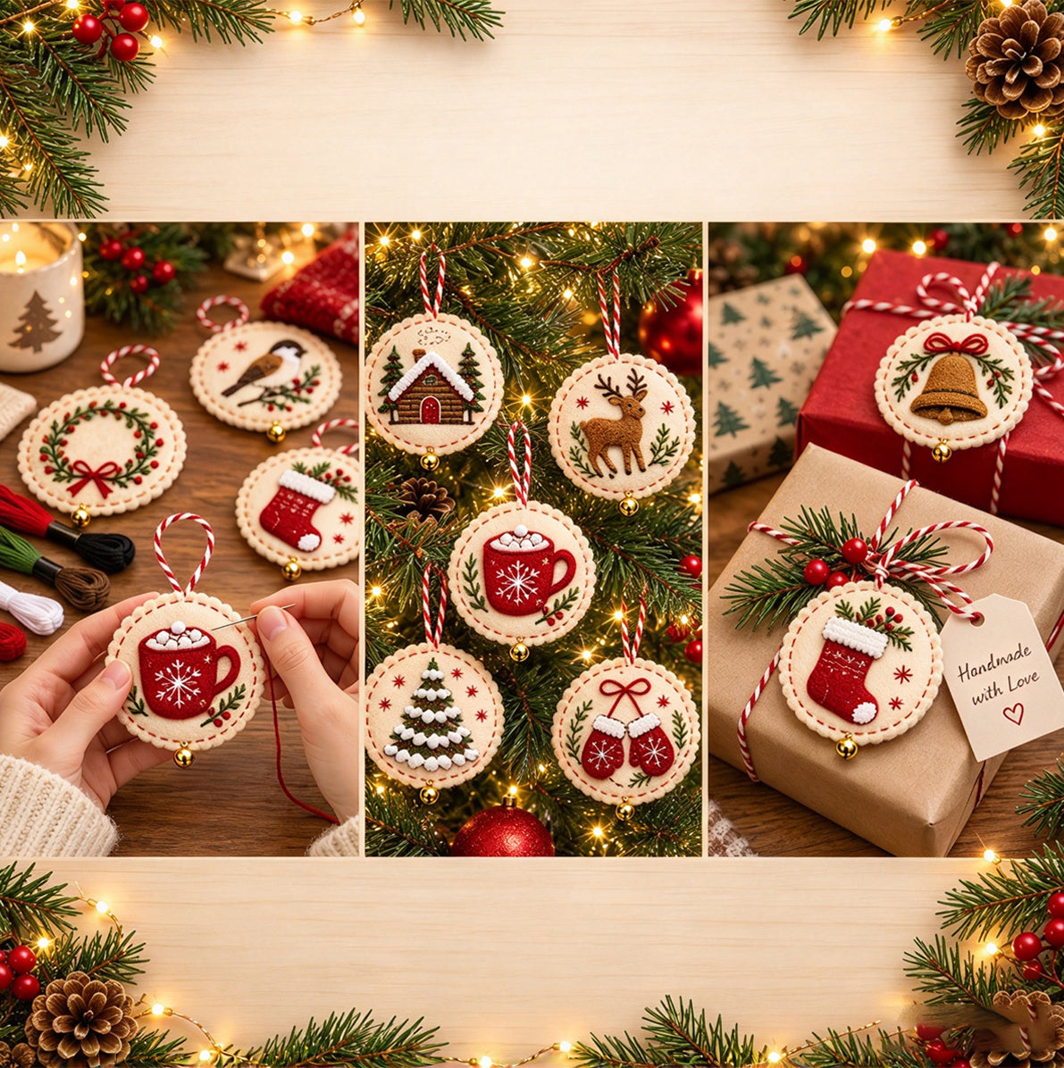 Christmas DIY Embroidery Felt Hanging Ornament Craft Kit For Adult  - Cup