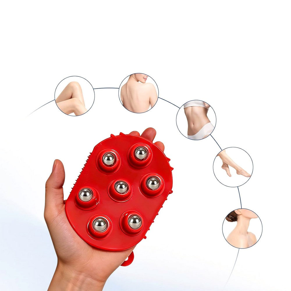 2Pcs Roller Ball Massager Glove Lymphatic Massage Fascia Muscle Release for Back-Red