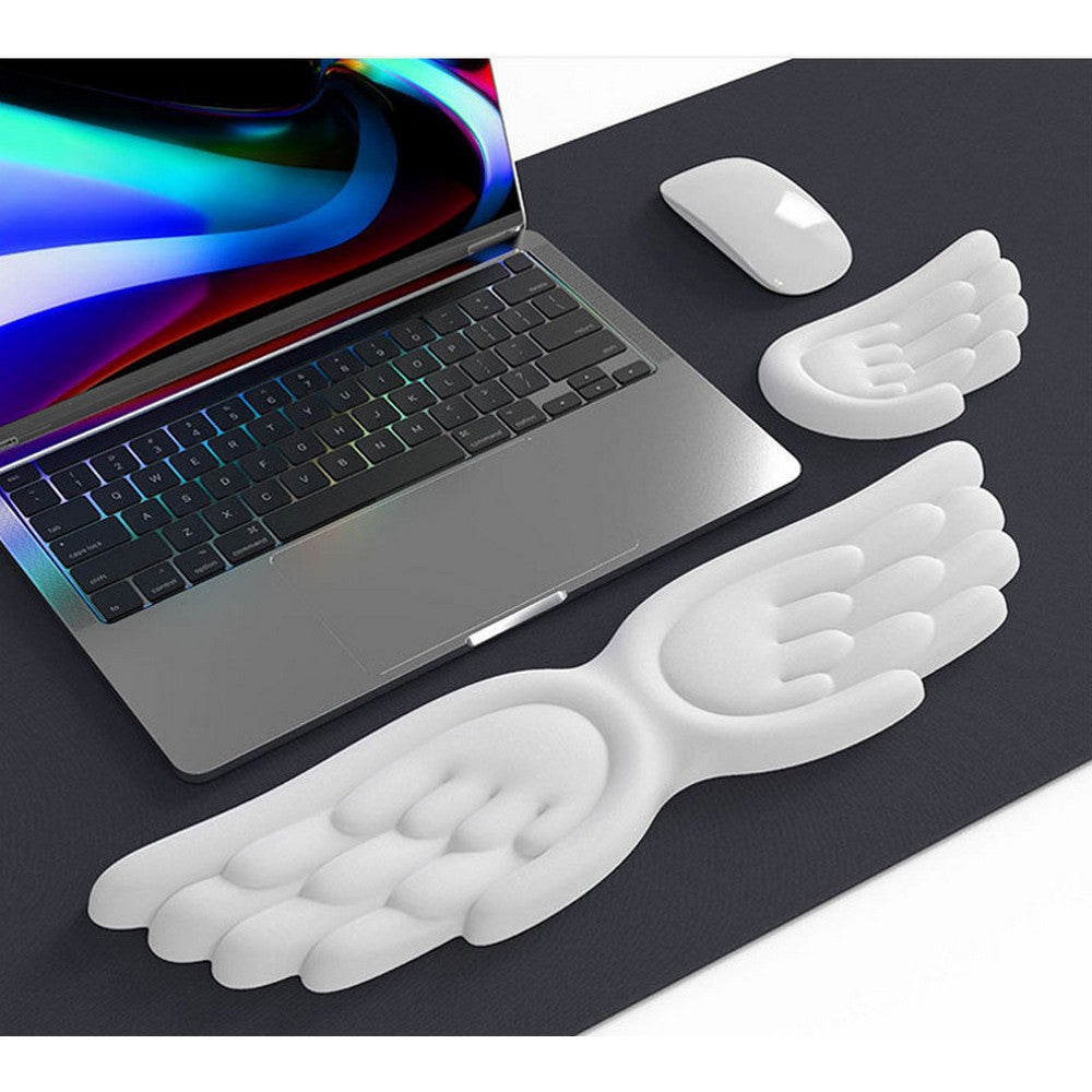 Angel Wing Wrist Rest for Keyboard and Mouse Memory Foam Gaming Wrist Rest-White